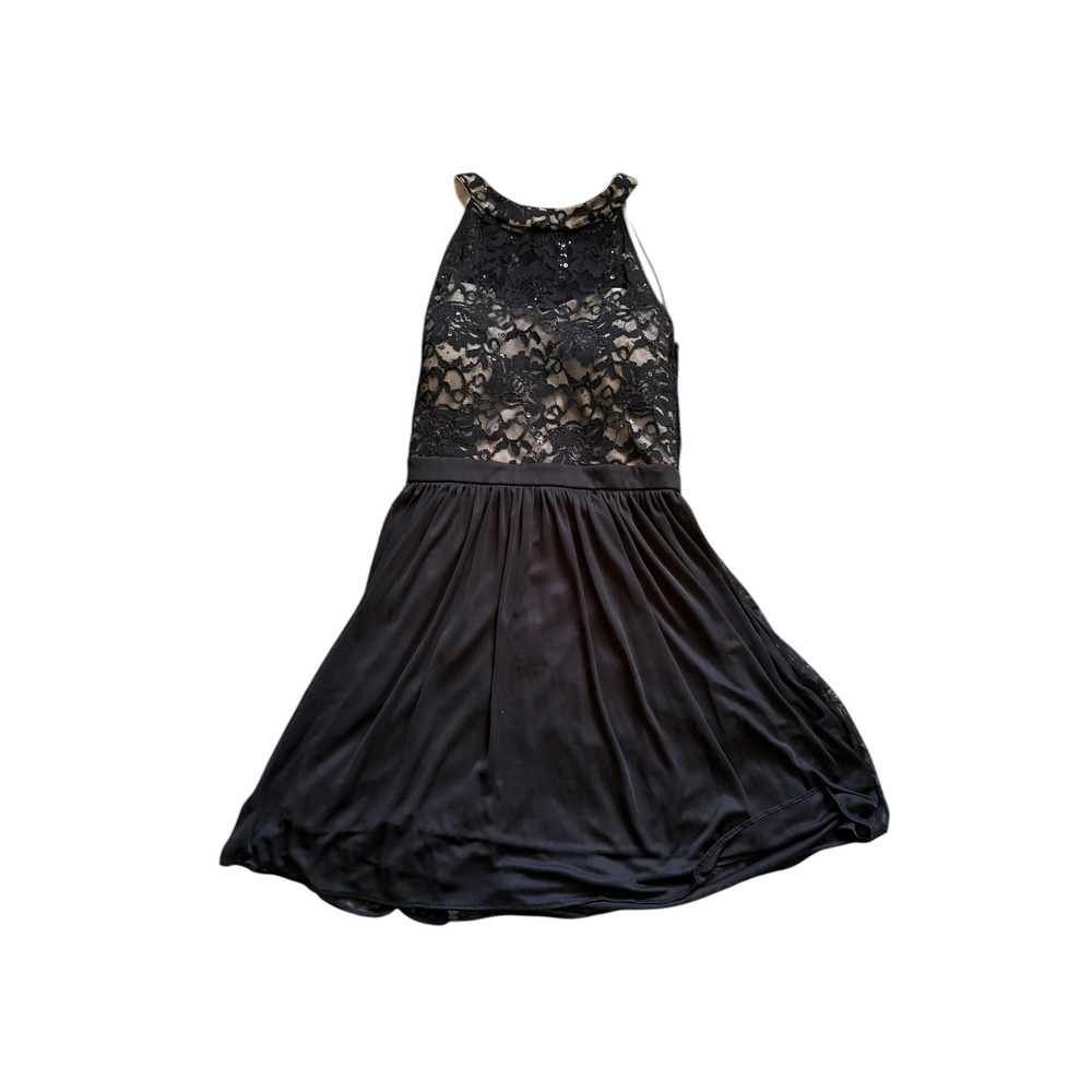 Morgan & Co Girls Black Lace Sequin Dress Size 13/14 Formal Party Chiffon as is